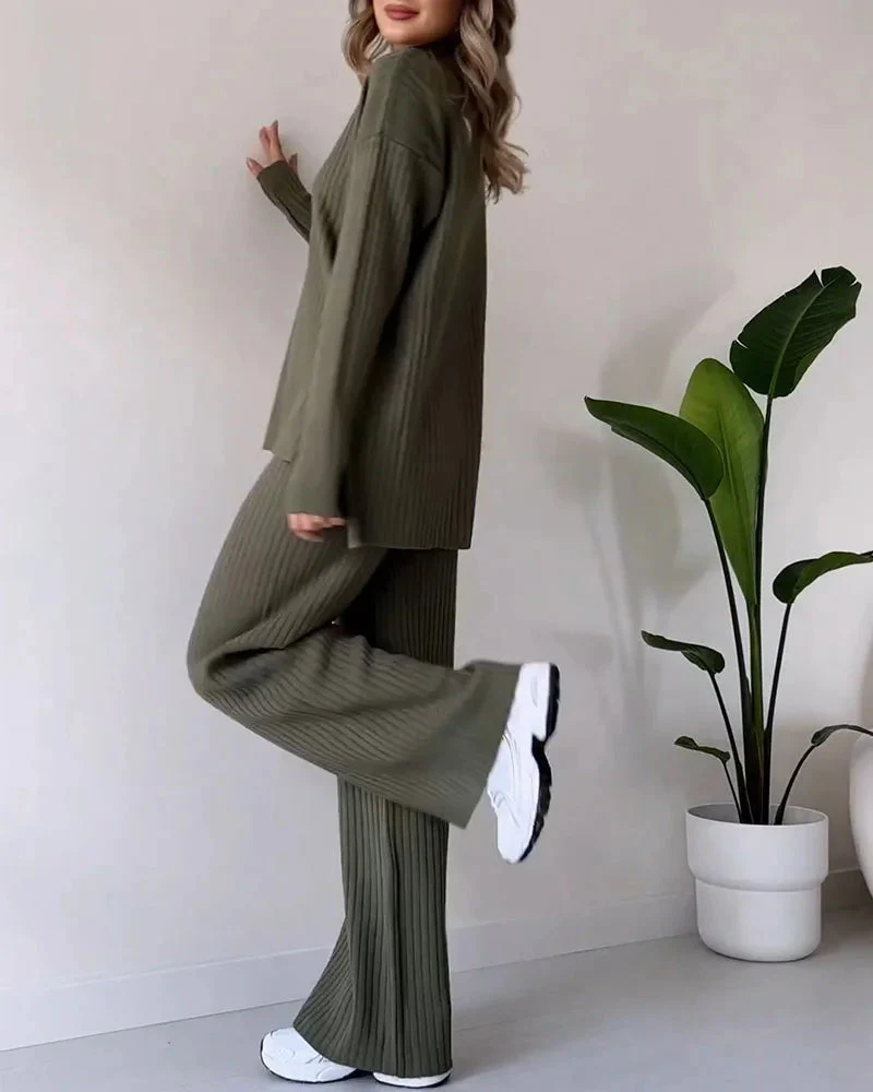 Conjunto casual de dos piezas con abertura elegante - Image 3